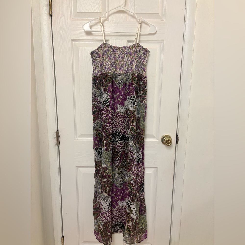 Floral Smocked Maxi Dress Purple spaghetti Strap